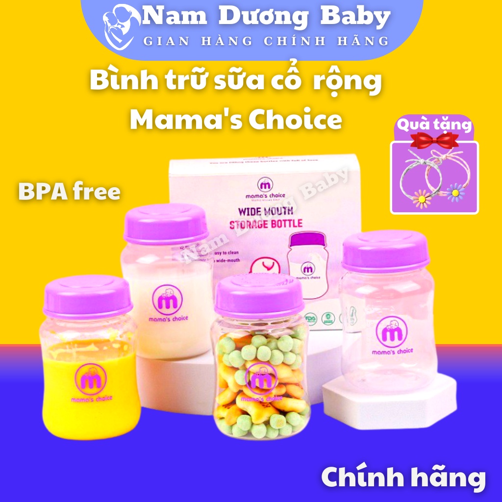 Bình trữ sữa cổ rộng Mama's Choice 180ml | Bình sữa đa năng cho mẹ và bé | Đựng sữa mẹ, sữa bột cho bé | namduongbaby