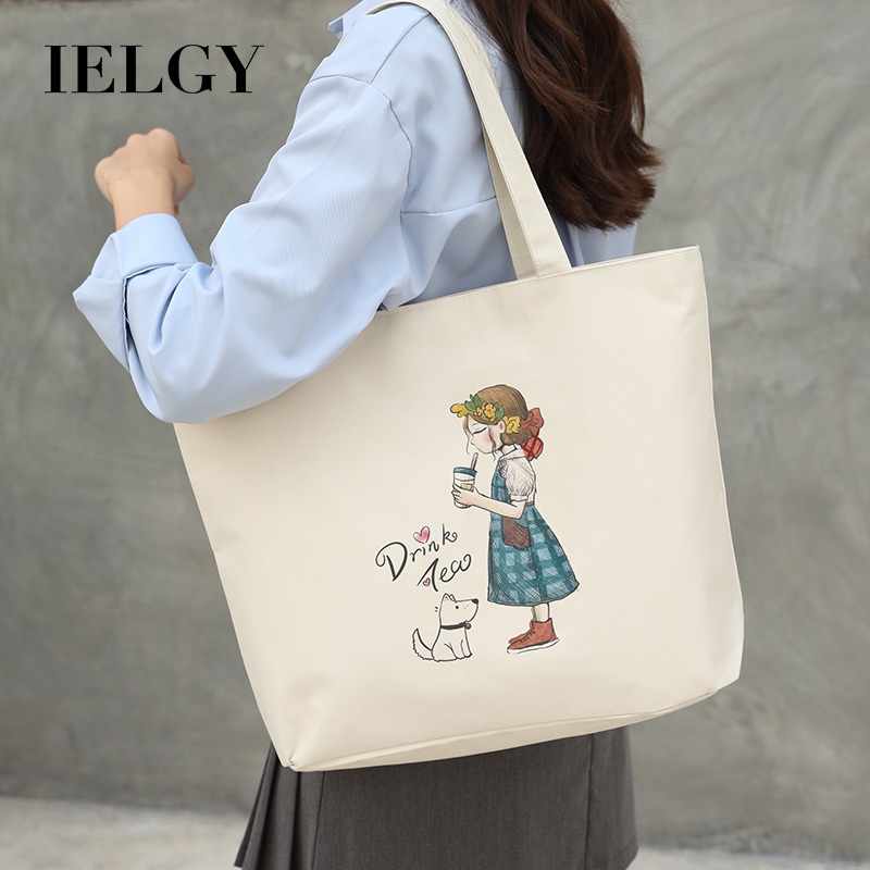 Túi đeo vai IELGY vải canvas sức chứa lớn in họa tiết thời trang cho nữ