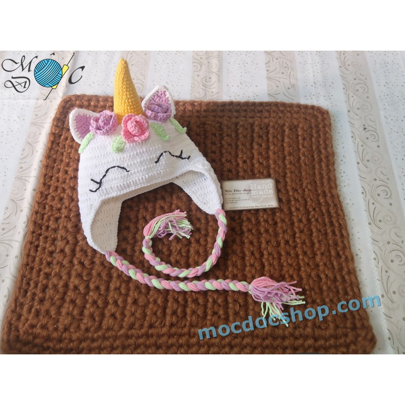Nón len Pony trắng cho bé gái - 0-12 tháng