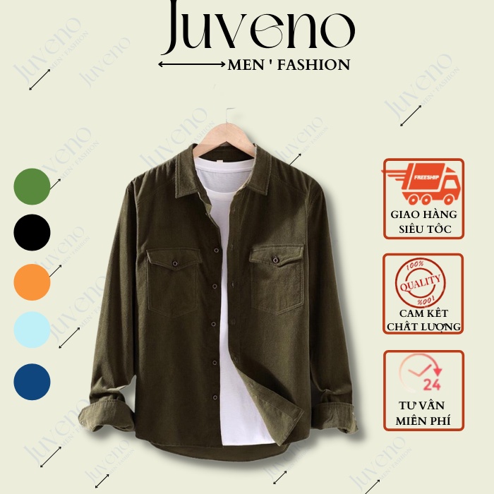 Áo Sơ mi Denim Dài Tay Juveno, ⚡FreeShip⚡🧥 Vải Denim Dày Dặn, Mềm Mịn, 5 Màu, Đủ size 45-85Kg