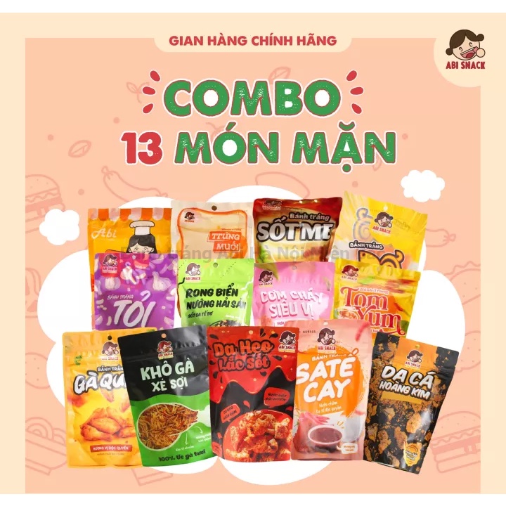 [SẴN SLL][FREE SHIP đơn 50k] COMBO BÁNH TRÁNG VỊ MẶN ABI ĐƠN HÀNG 5 BỊCH BẤT KỲ TẶNG 1 MÓC KHOÁ CUTE