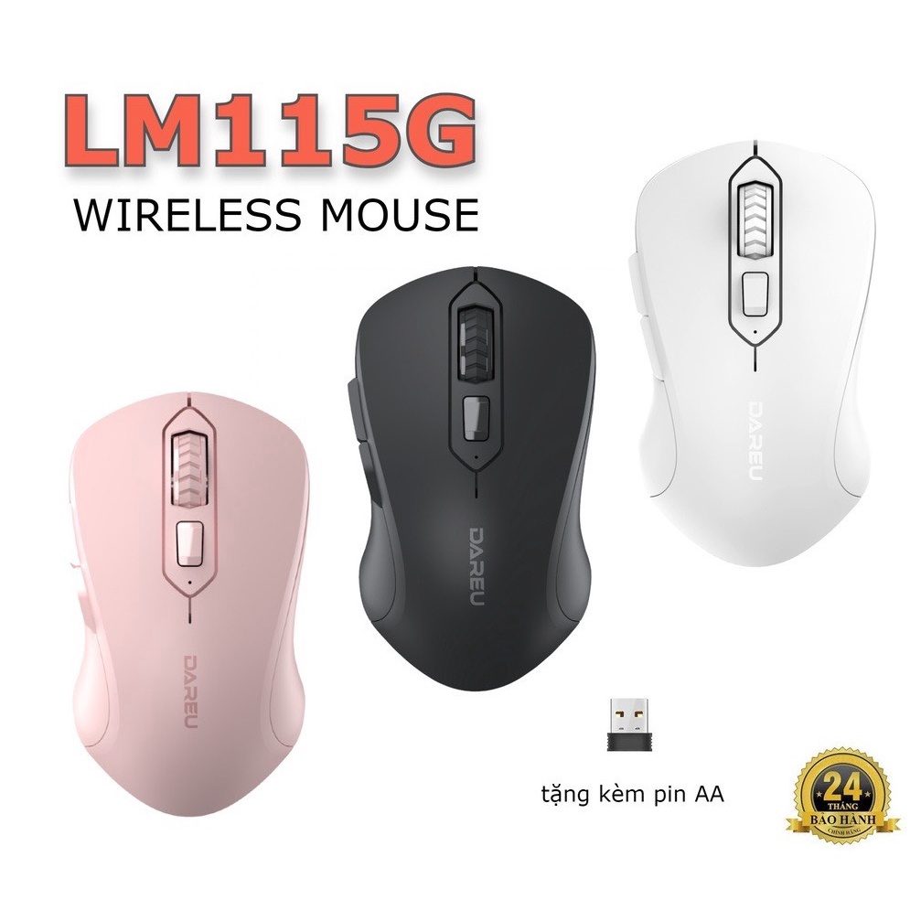Chuột không dây Dareu LM115G Hồng | Trắng | Đen - LM115B Bluetooth 5.0 + Wireless 2.4GHz - BH 24 Tháng chính hãng