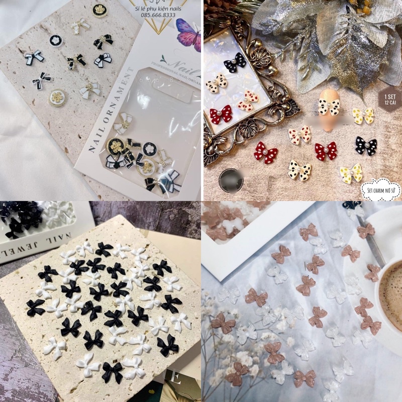 Set Charm Nơ Trang Trí Móng, Phụ Kiện Nail Cao Cấp