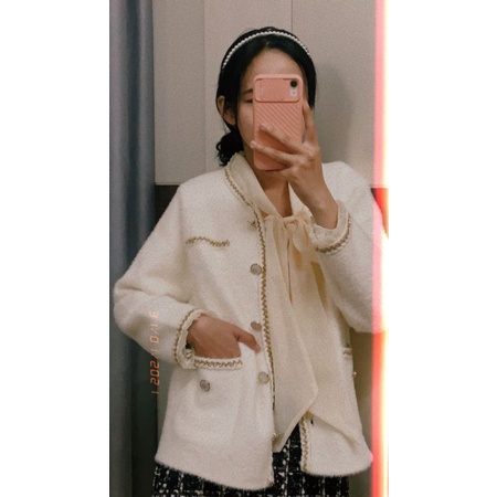 Áo dạ lông mịn cadigan tiểu thư cúc ngọc viền siêu tiểu thư có ảnh thật | BigBuy360 - bigbuy360.vn