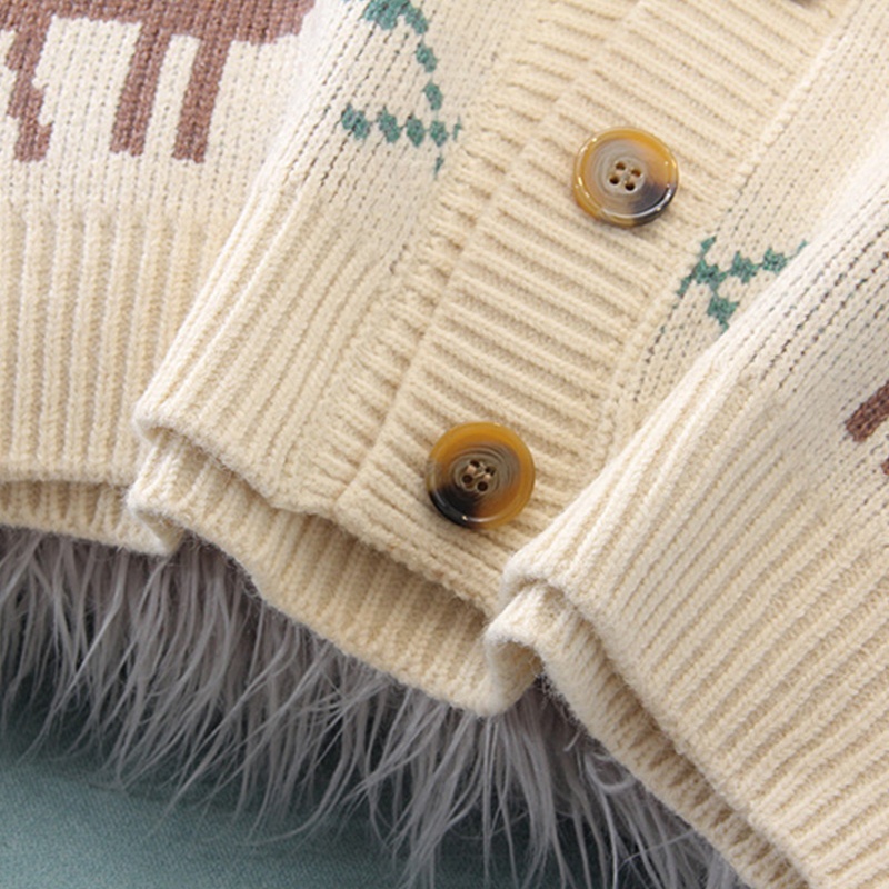 Xiangbao Áo Khoác Cardigan Dệt Kim Tay Dài In Họa Tiết Bông Tuyết Tuần Lộc Giáng Sinh Màu Khối