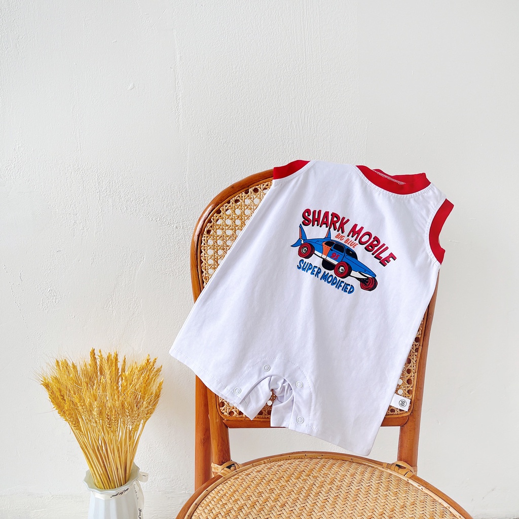 Bộ Áo Liền Quần Không Tay Họa Tiết Hoạt Hình Dễ Thương Cho Bé Trai