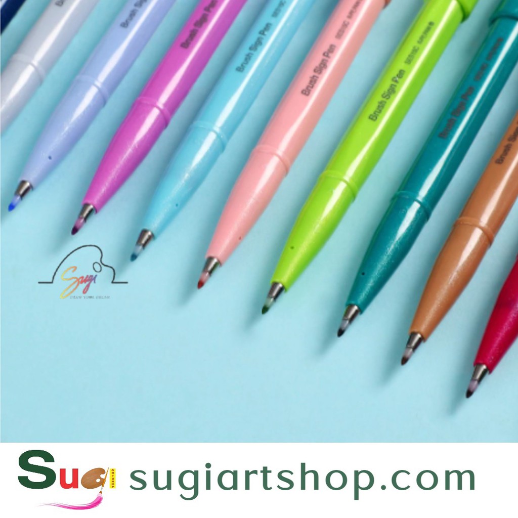 [SUGI ART SHOP] Bộ Bút viết thư pháp Pentel Fude Touch Brush Sign Pen tông màu Pastel