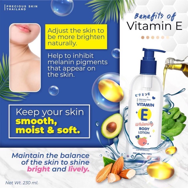 Dưỡng thể Vitamin E 8X Whitening Body Lotion Thái Lan 230 mL