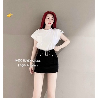 CAO CẤP chân váy Jean co giãn kèm nịt màu đen -TA alohastore1