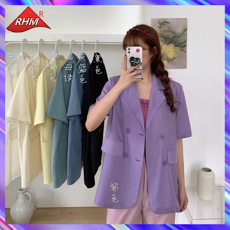 Áo Khoác Blazer Mỏng Tay Ngắn Dáng Rộng Màu Sắc Kẹo Ngọt Phong Cách Hàn Quốc Có 7 Màu Lựa Chọn