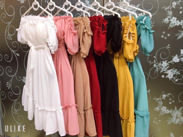 Đầm trễ vai tay phồng có mút ngực (hình thật+video) | BigBuy360 - bigbuy360.vn