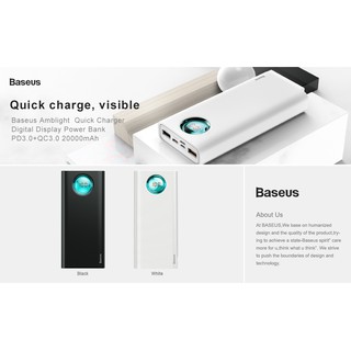 Pin dự phòng sạc nhanh Baseus Amblight Quick Charger Digital Display Power Bank PD3.0+QC3.0 20000mAh