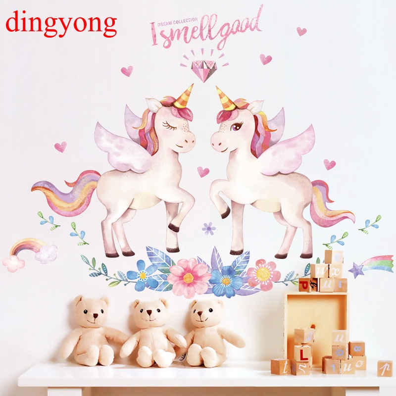 Hoạt Hình Giấy Dán Tường Trang Trí Phòng Bé Gái Hình Kỳ Lân Đáng Yêu