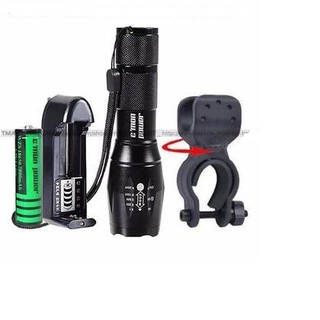 Đèn pin chống nước, siếu sáng XTML-6 LED 7W 1600lm chiếu xa 400m + 1 giá gắn xe đạp