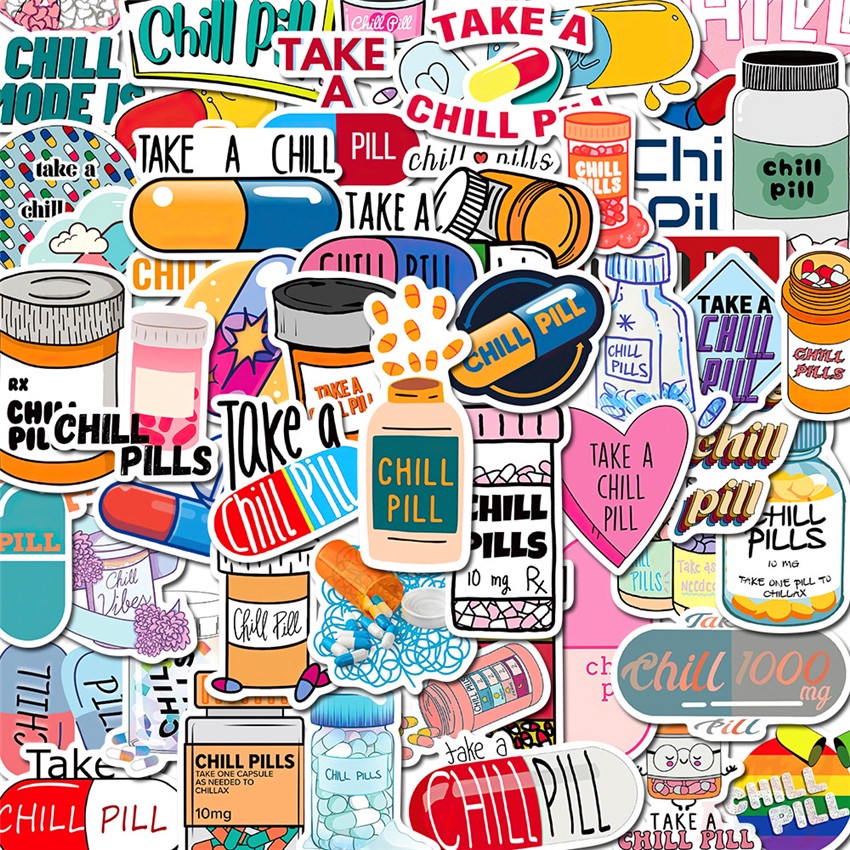 ❉ Nhãn Dán Thuốc Chill Series 01 ❉ Bộ 50 Sticker Chống Thấm Nước Họa Tiết Doodle Hợp Thời Trang