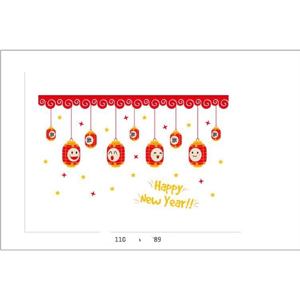 Decal trang trí tết - Lồng Đen Đỏ mặt cười