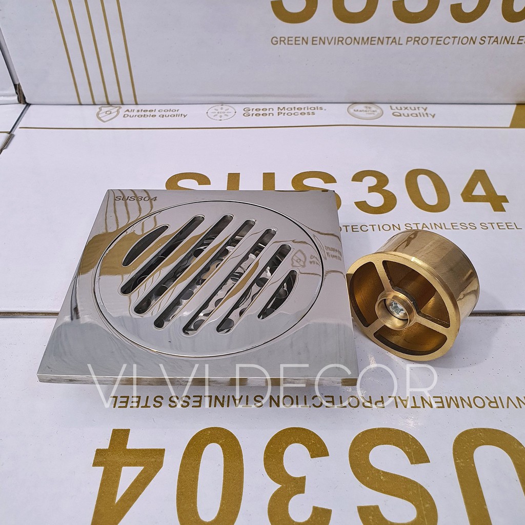 Phễu Thoát Sàn , Thoát Nước , Thu Sàn Nhà Tắm Chống Mùi Hôi , Côn Trùng INOX304 Lõi Đồng Kẻ Tròn Đáy Ngắn V10*10