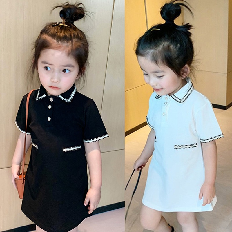 Đầm Công Chúa Tay Ngắn Cổ Bẻ Màu Sắc Tương Phản Phong Cách Hàn Quốc Thời Trang Mùa Hè Cho Bé Gái