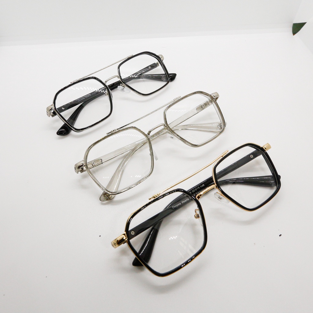 Gọng kính Chrome Hearts thời trang nam nữ mắt vuông to không độ tròng cao cấp