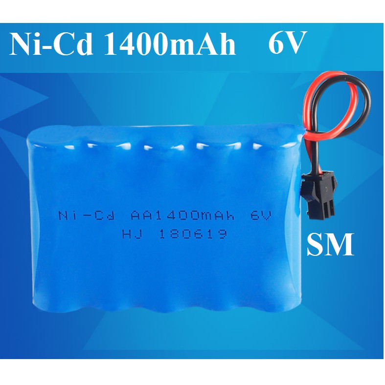 Pin sạc 6V 1400mah Ni-CD cổng nối SM dùng cho xe ô tô mô hình điều khiển