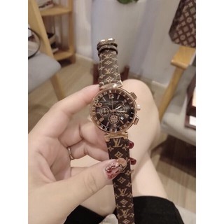 Đồng hồ LV nữ dây da nâu kiểu dáng thời thượng sang trọng, chống nước , bảo hành 12 tháng