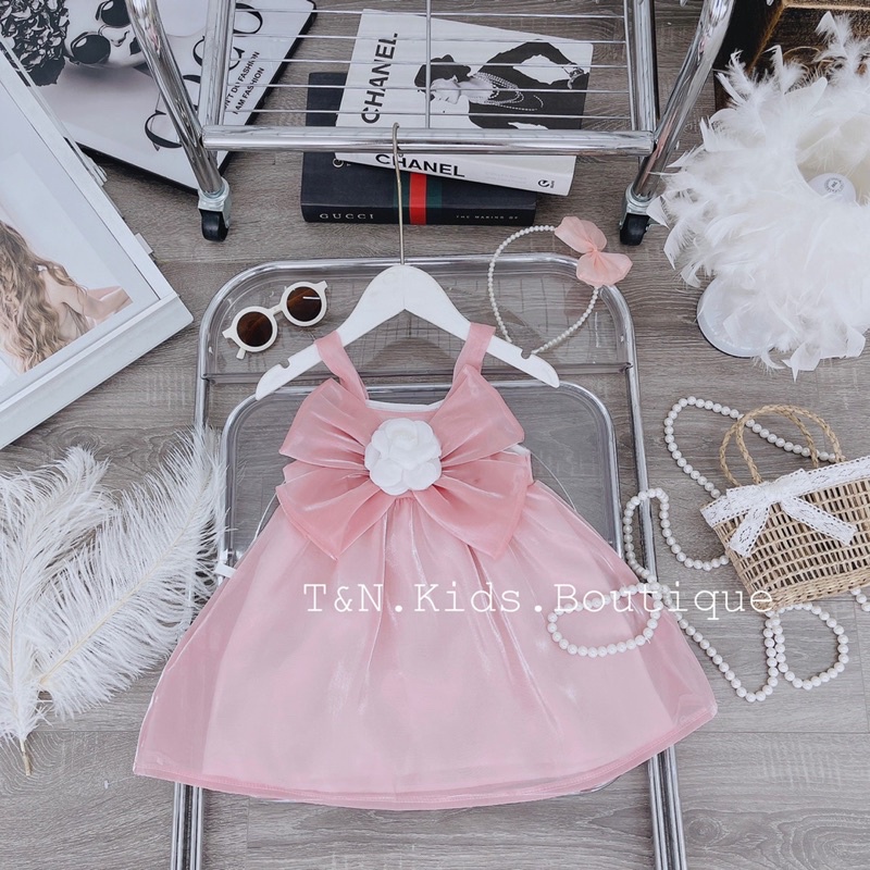 Váy tơ hoa trà kèm bờm cho bé gái