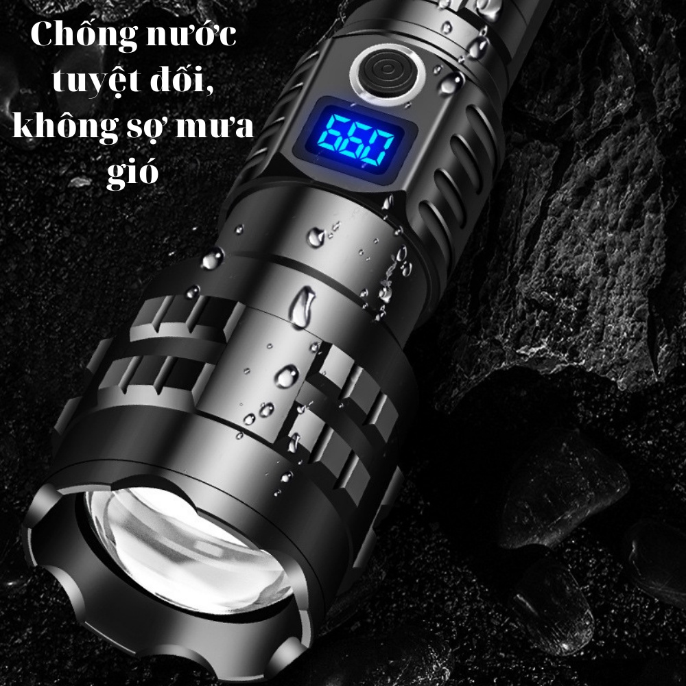 Đèn Pin Cầm Tay, Đèn Pin Siêu Sáng XHP70 Kiêm Sạc Dự Phòng Cho Điện Thoại