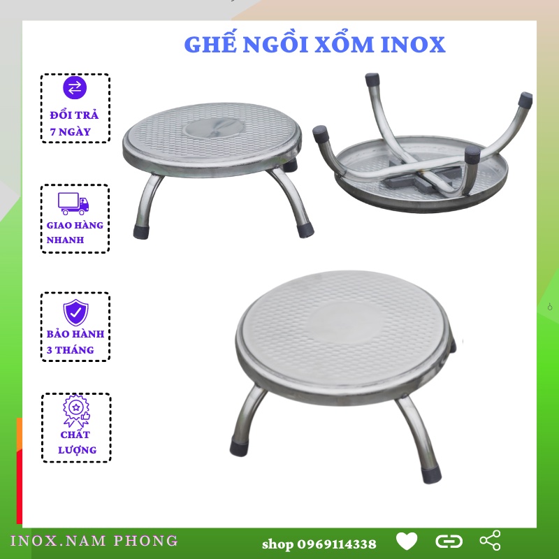 Ghế tròn inox thấp ngắn dạng đôn ngồi xổm xếp gọn