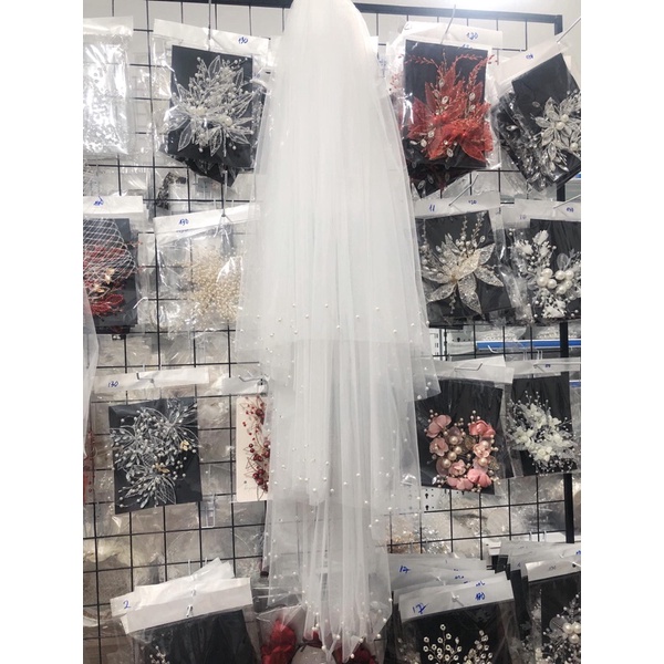 Voan cài Tóc Cô Dâu viền Ngọc 3 lớp