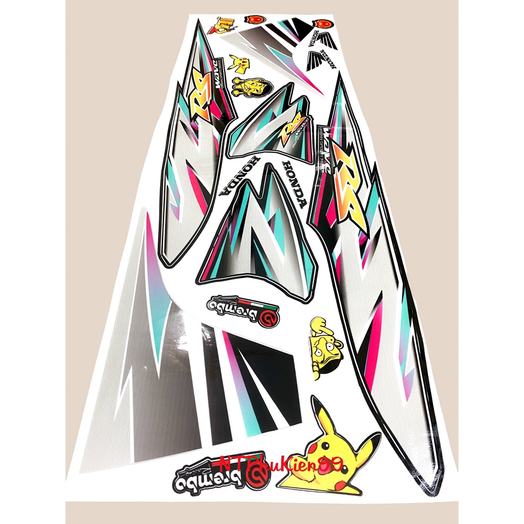 Tem rời Wave Alpha 50cc-100cc-110cc MẪU RS Màu Xanh Hồng 3 Lớp Siêu Đẹp