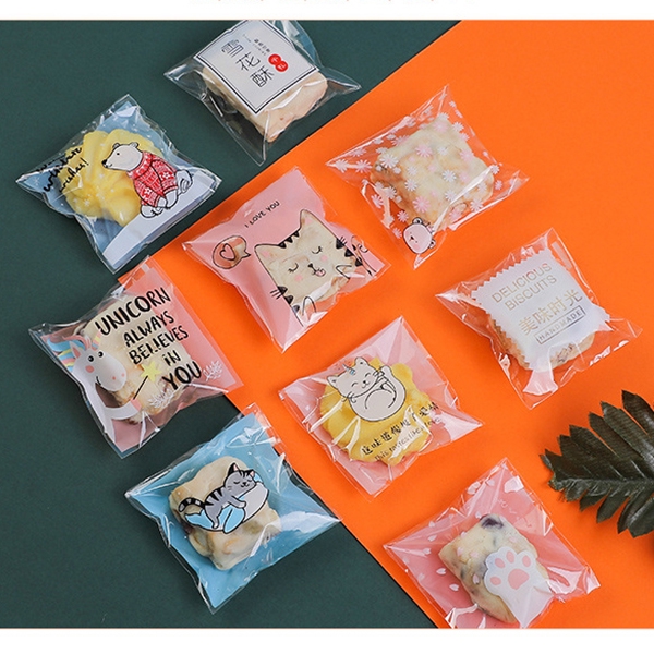 Set 100 túi đựng bánh kẹo trong suốt tự dính tiện dụng