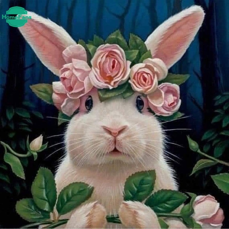 Bộ tranh đính đá hình chú thỏ đáng yêu trang trí nhà cửa tự làm thủ công 30x30cm