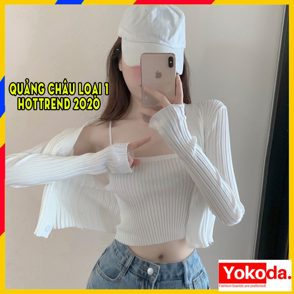 [Tặng Áo 2 Dây] Áo Khoác Cardigan Nữ Dài Tay Dệt Kim Dáng Lửng Croptop Gợi Cảm - QA40