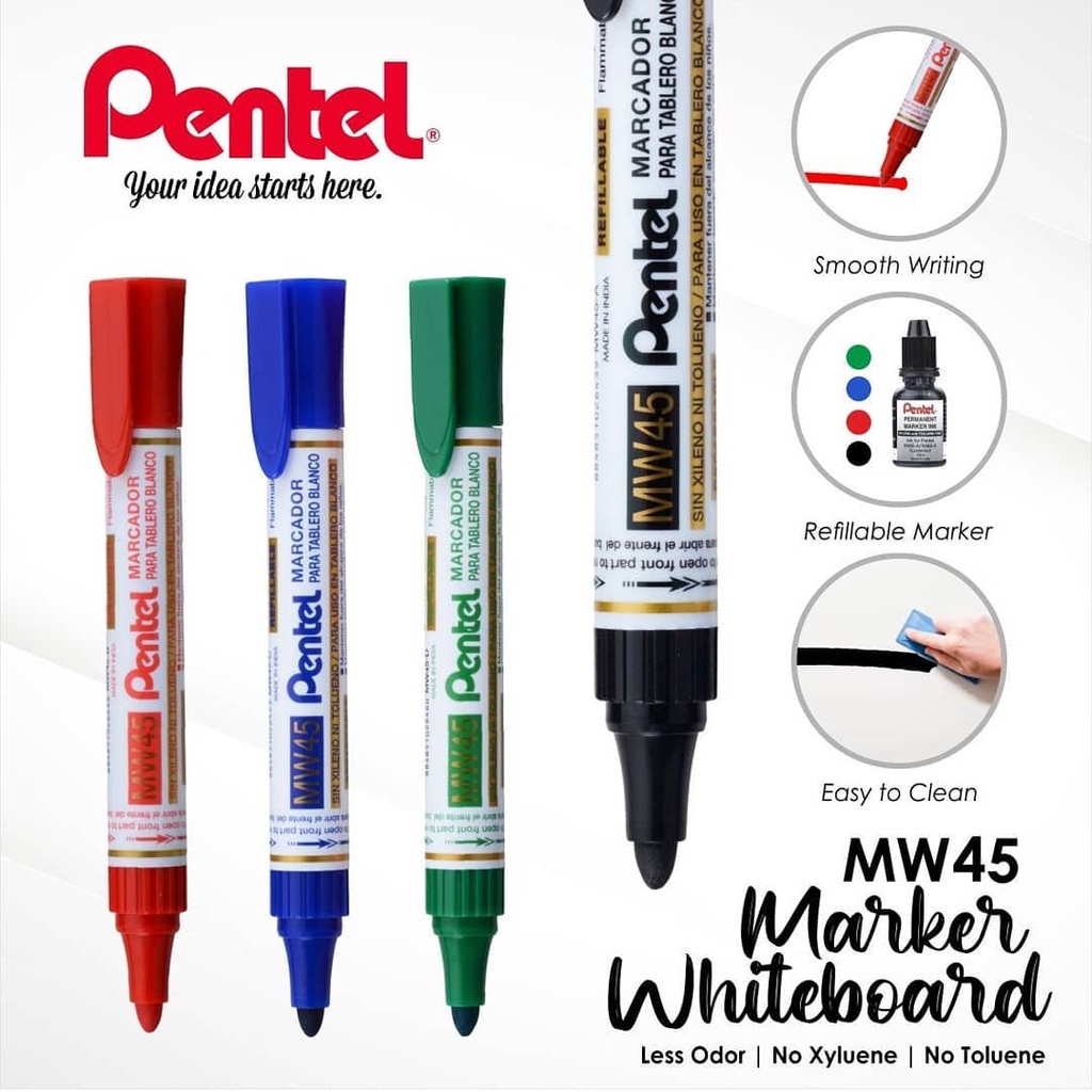 Bút Dạ Bảng Pentel MW45 | Thiết Kế Xoay Có Thể Thay Mực | Màu Mực Sáng, Đậm, Dễ Lau Chùi