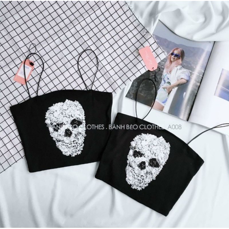 Áo hai dây bún hình đầu lâu hàng y hình kèm ảnh thật  ( free sire từ 40-53kg)