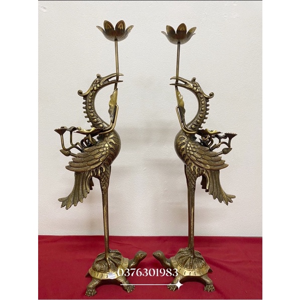 Đôi Hạc thờ bằng đồng nguyên chất hun màu giả cổ cao 47cm ,đôi hạc bằng đồng đồ thờ bằng đồng