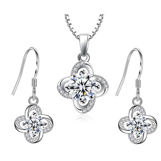 Bộ trang sức bông tai dây chuyền cỏ 4 lá sáng lấp lánh dễ thương - doramimi