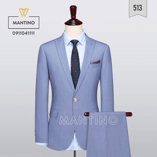 Bộ Vest Xanh Dương Nhạt Cao Cấp Chất Liệu Nhập Khẩu