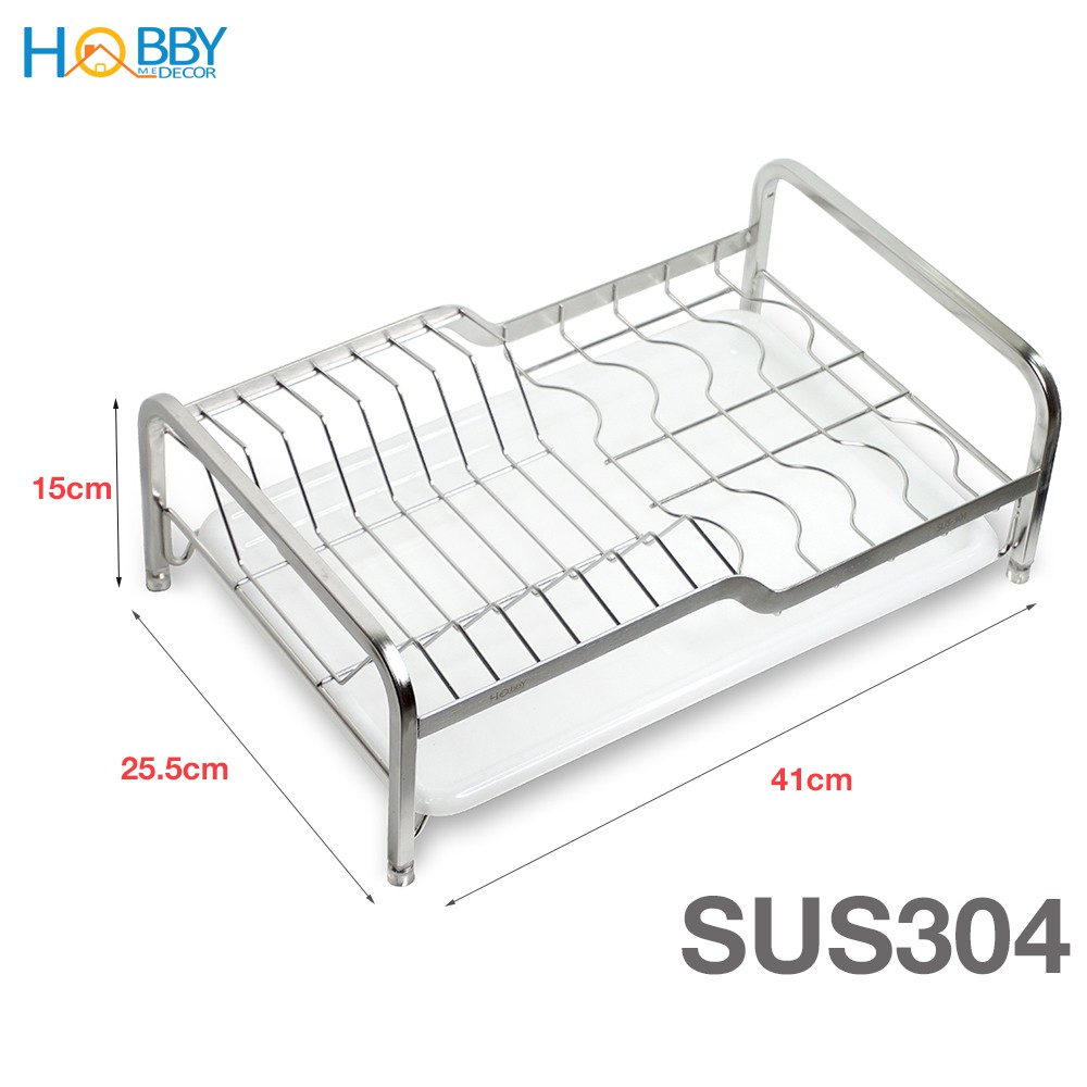 Kệ đựng chén đĩa Hobby Home Decor KCD2 Inox 304 size lớn - không rỉ sét - kèm khay nước