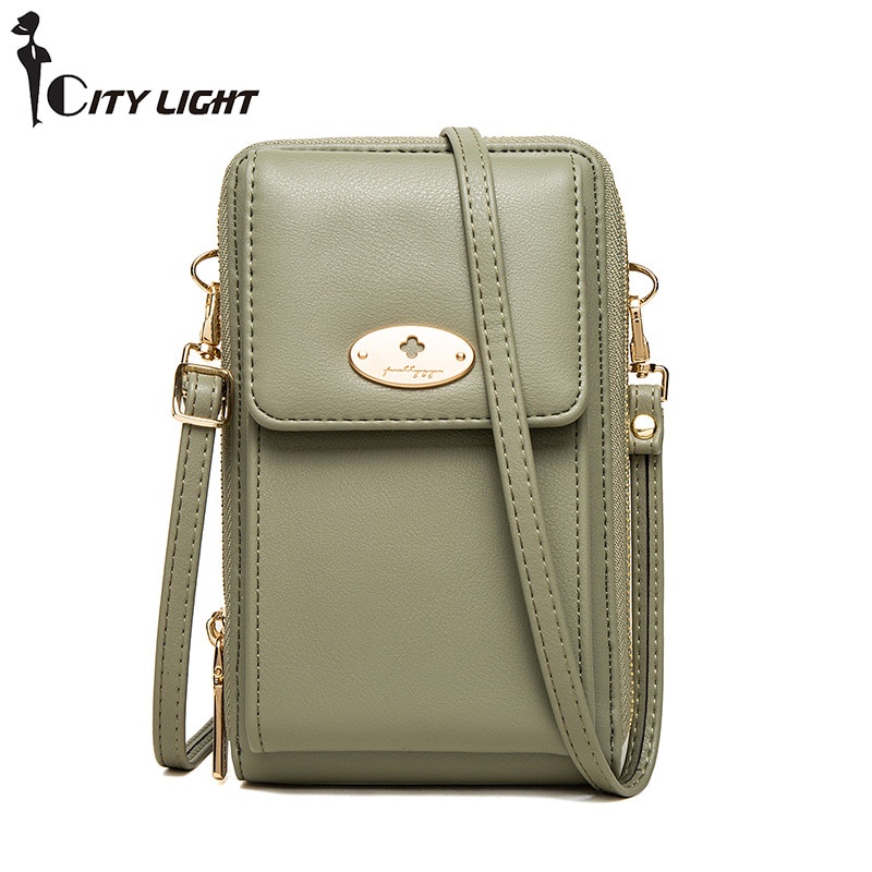 Túi đeo chéo đựng điện thoại cỡ lớn phối khóa kéo đôi