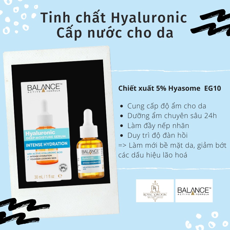 Combo Giảm Mụn,Cấp Nước Cải Thiện Da Sần Sùi  Balance(Balance Active Formula Hyaluronic 30ml+Balance Niacinamide 30ml)