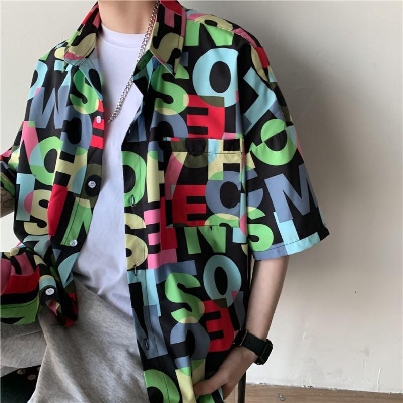 Áo sơ mi nam nữ oversize CHỮ CÁI NHIỀU MÀU đen