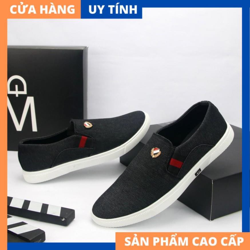 Giày lười vải nam thân đen đế trắng VP361 GấuNâu [HÀNG CAO CẤP] | BigBuy360 - bigbuy360.vn