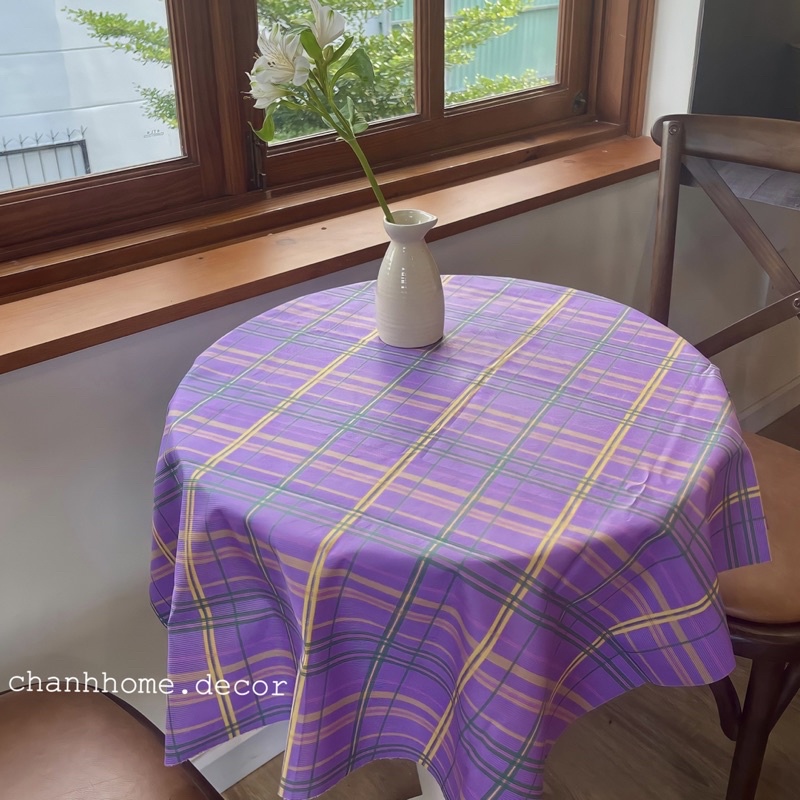 Khăn trải bàn caro Tím vải canvas dùng cho bàn học, nhà bếp, trang trí nhà cửa, khăn trải picnic du lịch Chanhhome.decor