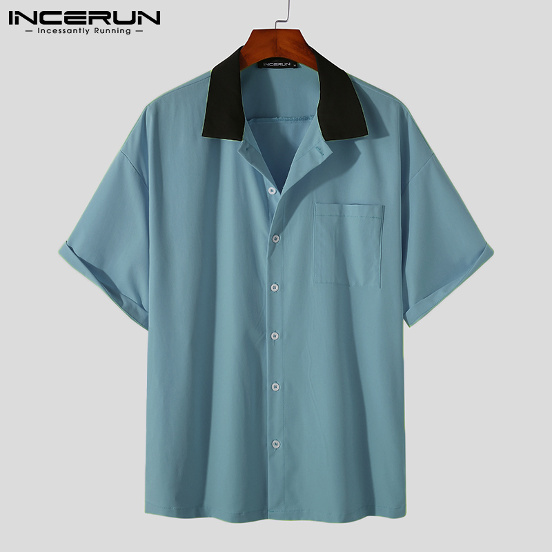 Áo Sơ Mi Incerun Thời Trang Nam Dài Tay Dáng Rộng Gài Nút Kiểu Đường Phố