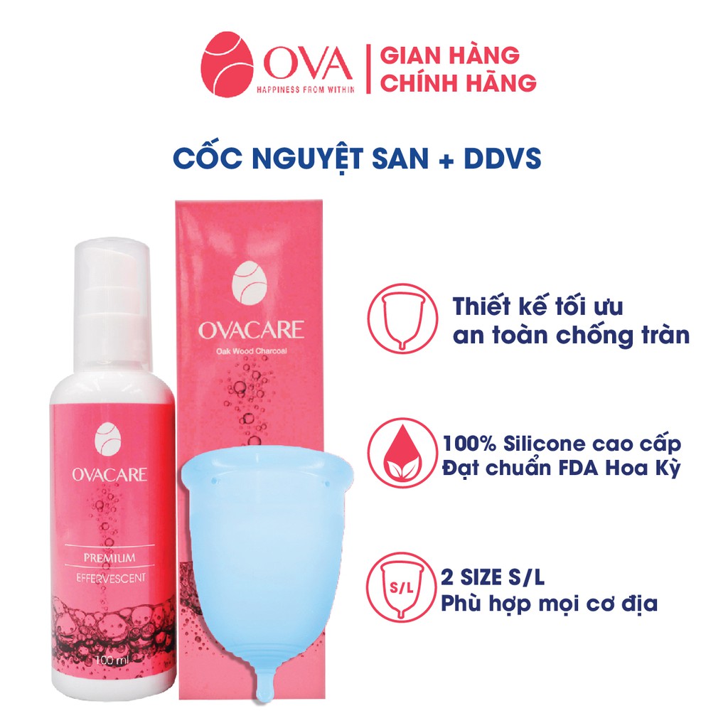 Combo Cốc nguyệt san OvaCup, Dung dịch vệ sinh cốc OvaCare, cách sử dụng cốc nguyệt san đơn giản, silicone y tế mềm