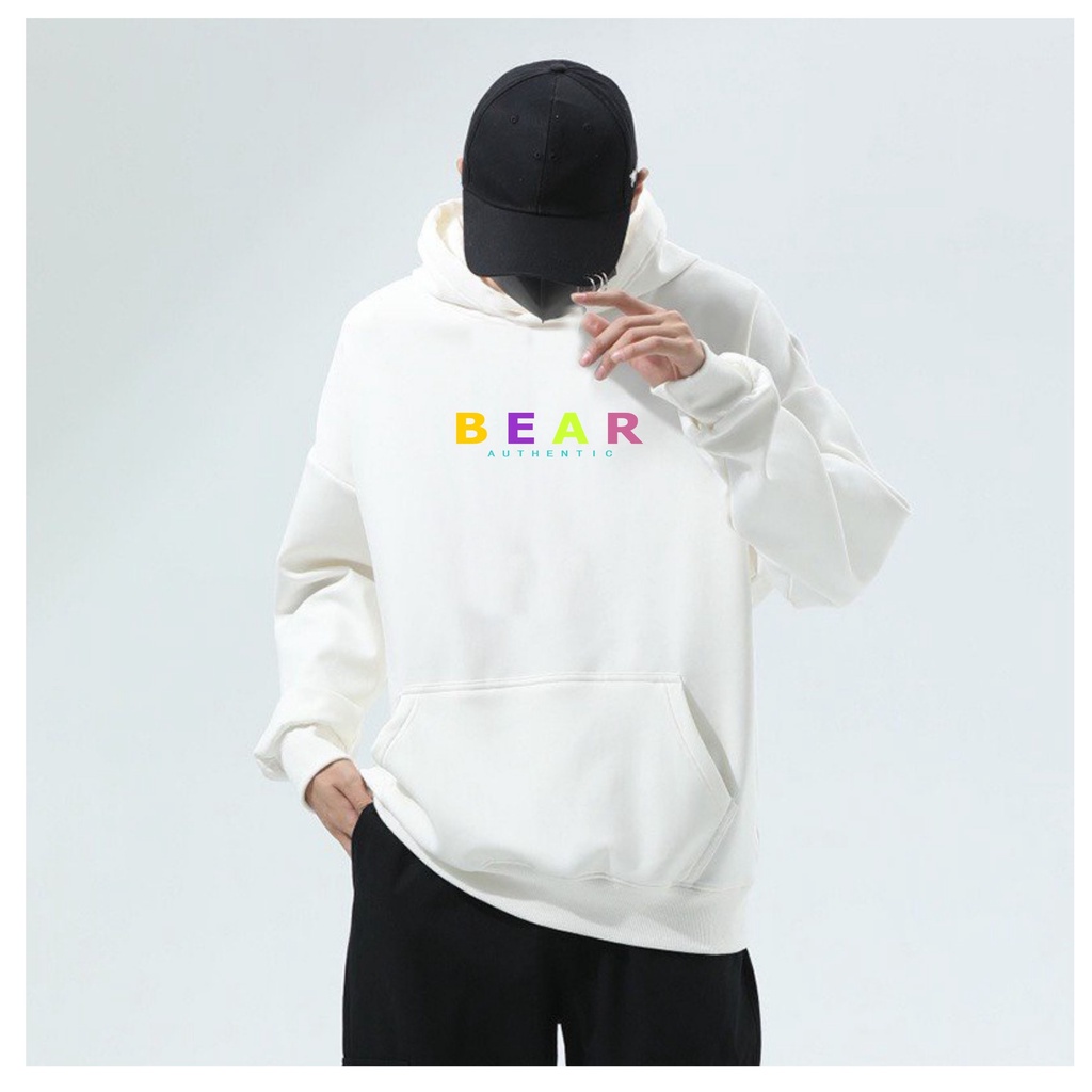áo hoodie unisex in chữ màu , form rộng , áo nỉ bông có mũ nam nữ hot trend - BEAR