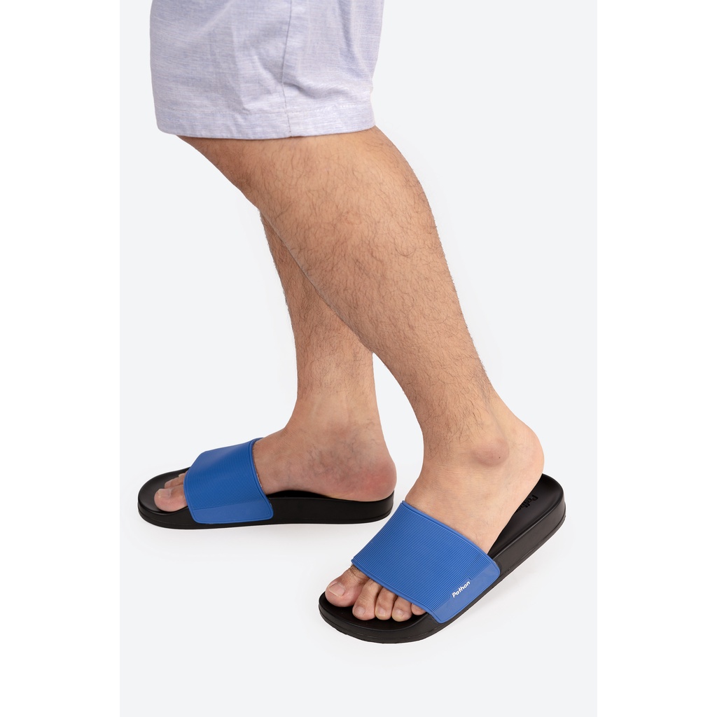 Dép nam nữ quai ngang slipper Pathon quai PVC và đế PU đen quai xanh dương SD25