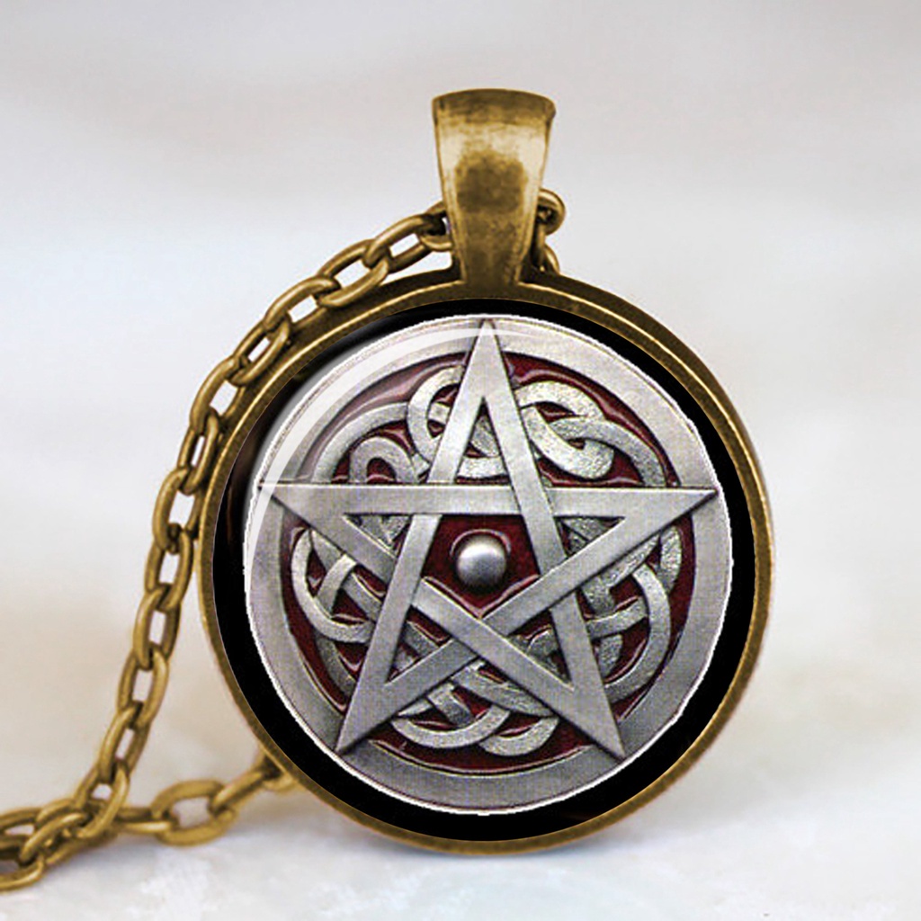 Occult Vòng cổ Mặt Kính Biểu Tượng Ngôi Sao Năm Cánh Ngược Hình Ngôi Sao Đảo Ngược Satanic
