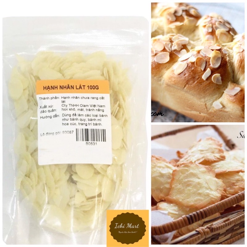 Hạnh nhân lát 100g,Hạnh nhân nguyên liệu làm bánh bánh quy,bánh mì hoa cúc ,trang trí bánh.